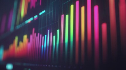 Vibrant Abstract Background with Colorful Bar Graphs Representing Data Visualization in a Modern Digital Setting for Science and Technology Projects