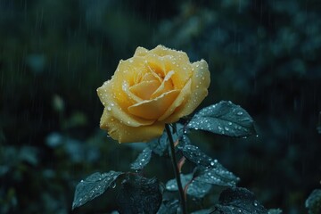 Elegant Yellow Rose with Raindrops on Petals