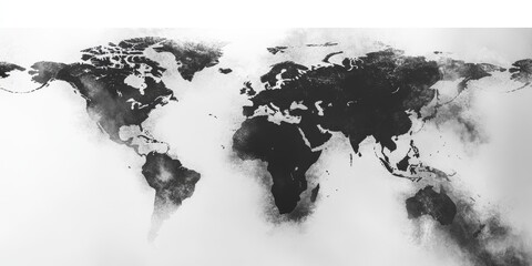 Abstract world in grayscale with color highlights on key trade hubs,space for text