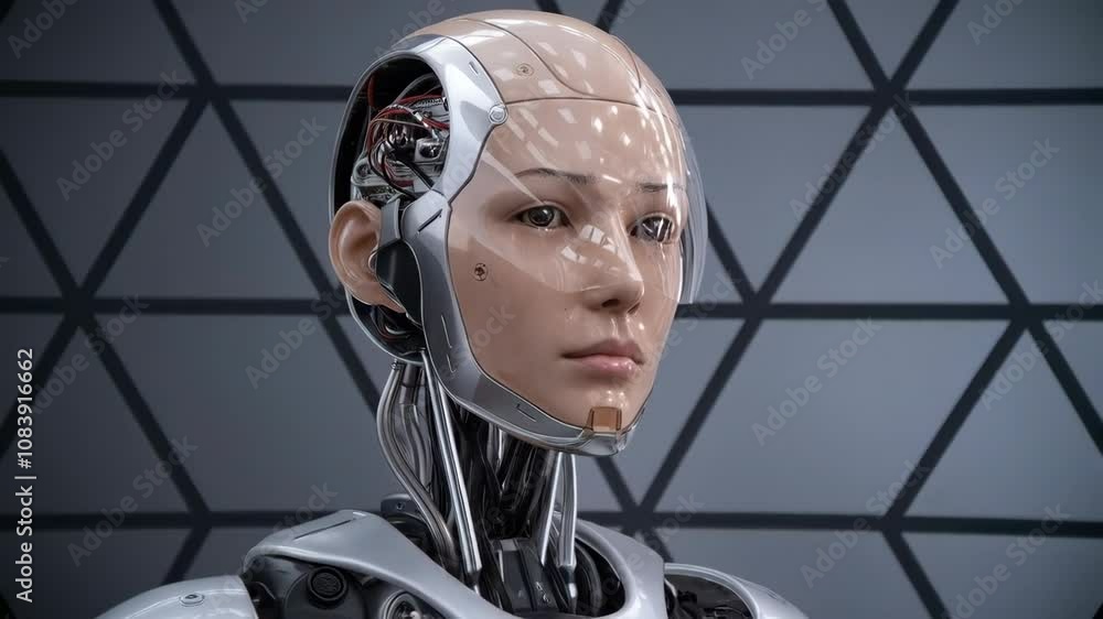 Poster a humanoid robot with a sleek design and visible internal components.