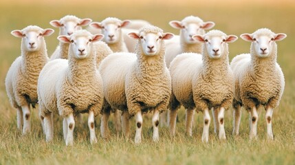 Fototapeta premium a group of sheep standing together in a green field