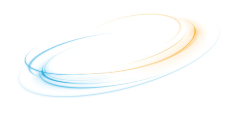Abstract light lines of motion and speed with sparks of blue and yellow color. Light everyday luminous effect. Semicircular wave. Light trace curve swirl. PNG.