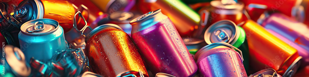 Aufkleber fizzy fun: a playful array of soda cans and bottles scattered on a table.