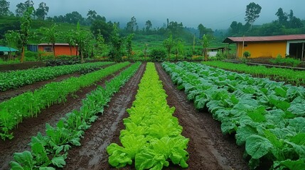 Obraz premium A vegetable garden with companion planting for pest control, Companion Planting, Harmonious and ecofriendly