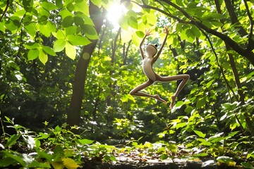 Cute frog doing yoga. Teaching yoga and eastern school. Meditation in nature