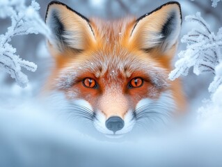 Obraz premium close-up of a fox in a snowy landscape with vibrant fur and piercing eyes