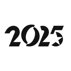 Modern 2025 logo design with a minimalistic text style and bold, outlined numbers. A sleek, vector ogotype perfect for New Year celebrations, invitations, promotional materials, and digital media