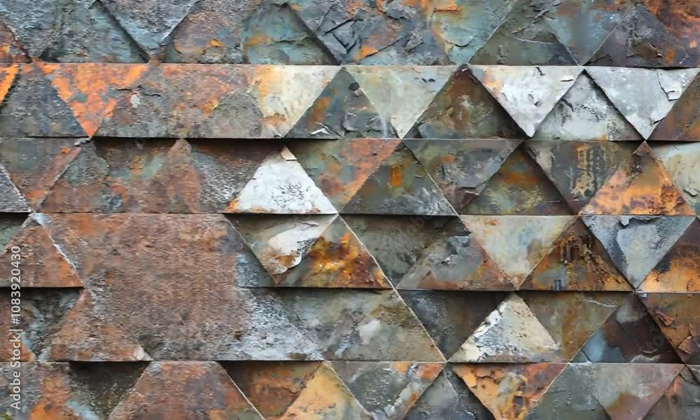 Poster abstract geometric pattern of rusted metallic triangles.