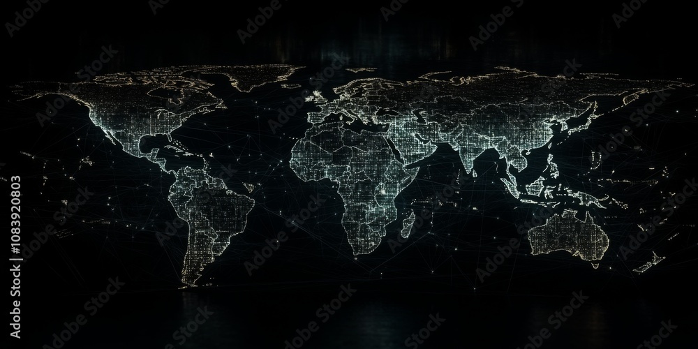 Wall mural interconnected global system in a cyber-style map,space for text