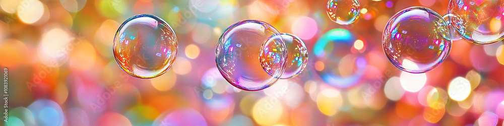 Aufkleber bubble bouquet: an array of colorful soap bubbles, floating in a clear container, close-up.