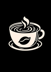 Obraz premium cute cup of coffee on black background hot drink cup of caffeine vector bean design 