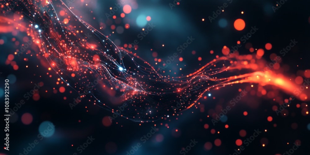 Wall mural abstract global network concept with bright lights and flowing data lines,space for text