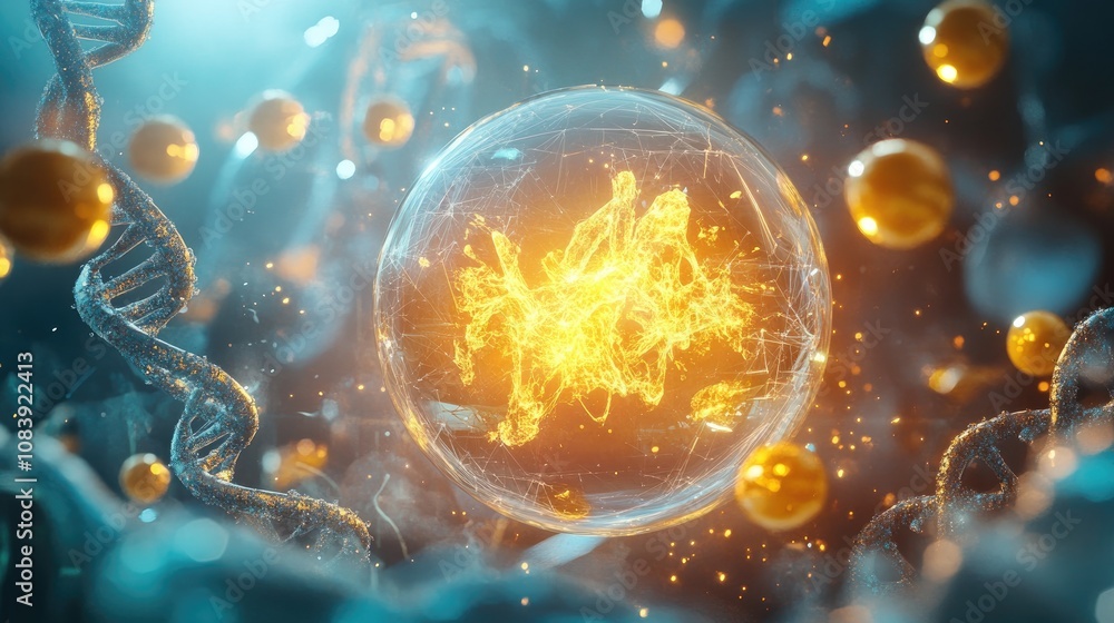 Aufkleber here's a description and keywords for your stock photo.. glowing protein structure within a transpar