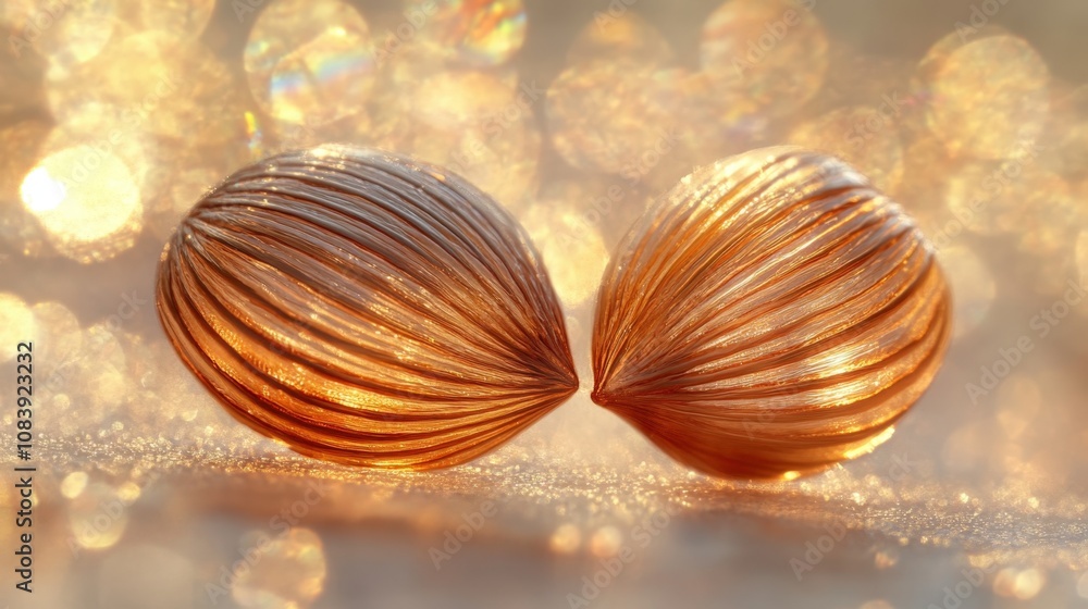 Poster close-up of beautiful seashells with a sparkling background
