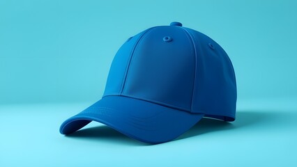 Fototapeta premium Plain blue baseball cap mockup isolated on blue background 