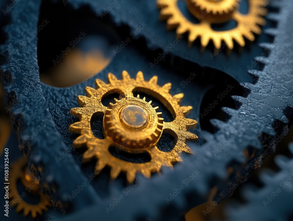 Poster close-up of intricate gears and cogs in a mechanical system