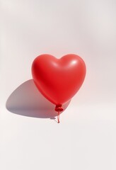 Single red heart-shaped balloon on a white background, minimalistic and playful design