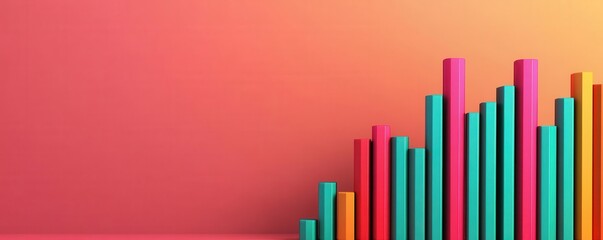 Obraz premium A vibrant graphic featuring colorful vertical bars on a gradient background, symbolizing data visualization and growth.