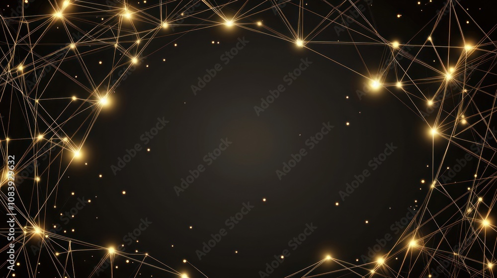 Poster abstract network design with glowing nodes on a dark background.