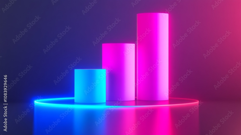 Fototapete Modern Abstract Colorful Bar Graph Representing Data Growth and Analysis with Neon Lighting in a Futuristic Digital Environment