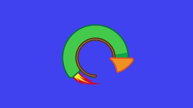 Loading animation with spinning green rocket or firework shape