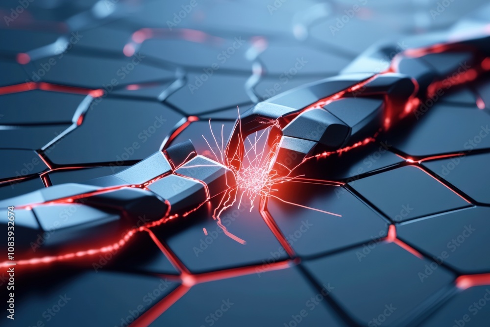 Poster futuristic electrified circuit with glowing red elements and dynamic sparks