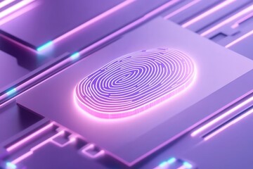 Futuristic Digital Fingerprint on Glowing Circuit Board in Neon Purple Theme