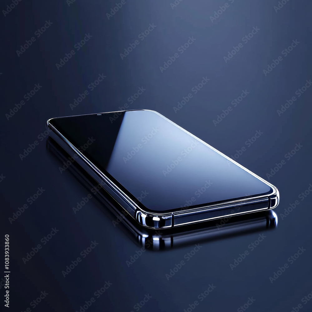 Poster a 3d illustration of a modern smartphone with a glass screen, resting on a surface. the design featu