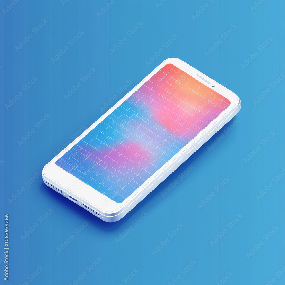 Poster a 3d realistic isometric mockup of a modern smartphone, designed for ui/ux kit presentations. the fu