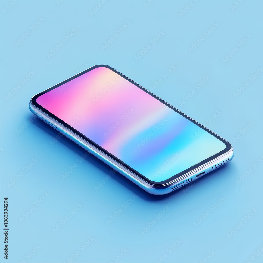 Poster a 3d realistic isometric mockup of a modern smartphone, designed for ui/ux kit presentations. the fu