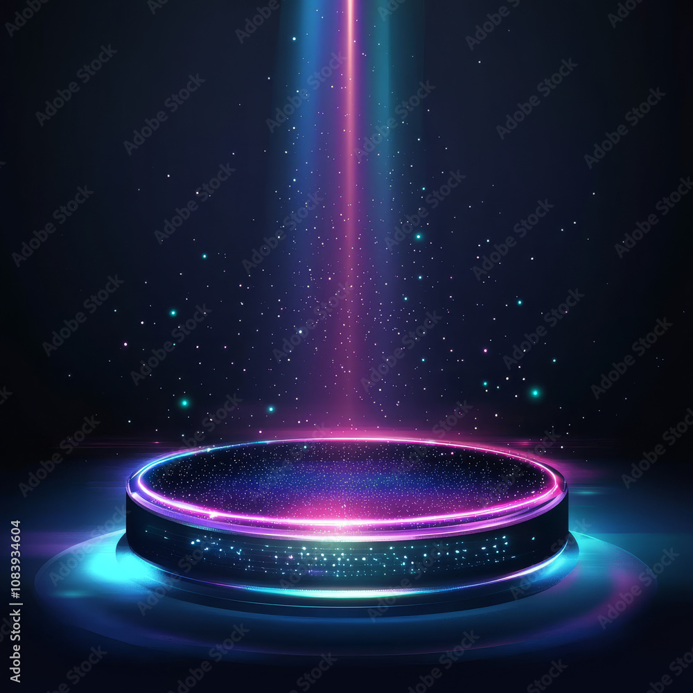 Poster a futuristic 3d concept of a smartphone with a hologram projector, surrounded by sci-fi digital elem