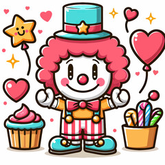 clown with balloon cake with hearts