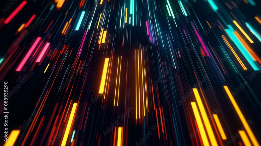 Fototapete abstract digital background with bright neon streaks of color in motion, illustrating dynamic energy