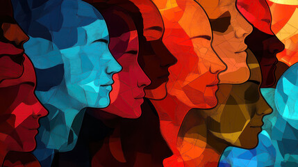 Colorful artistic representation of dissociative identity disorder awareness. Horizontal banner. Copy space. World Mental Health Day. Bipolar disorder, manic depressive disorder