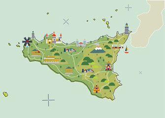 infographic map design of Sicilia Island Italy