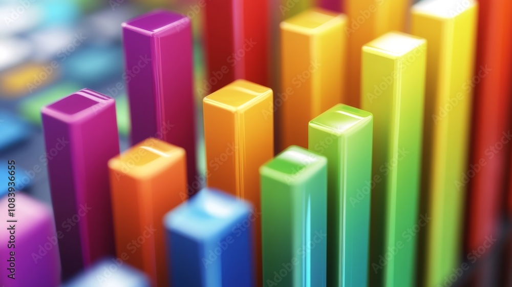 Poster vibrant colorful bar graph representation with varying heights and bright hues displaying data trend