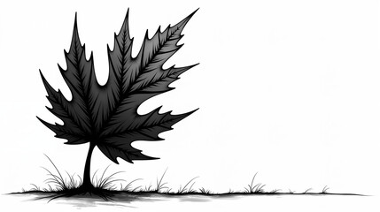 Fototapeta premium Elegant Black and White Artwork of a Leaf with Distinctive Edge and Mapping Features for Logo Use
