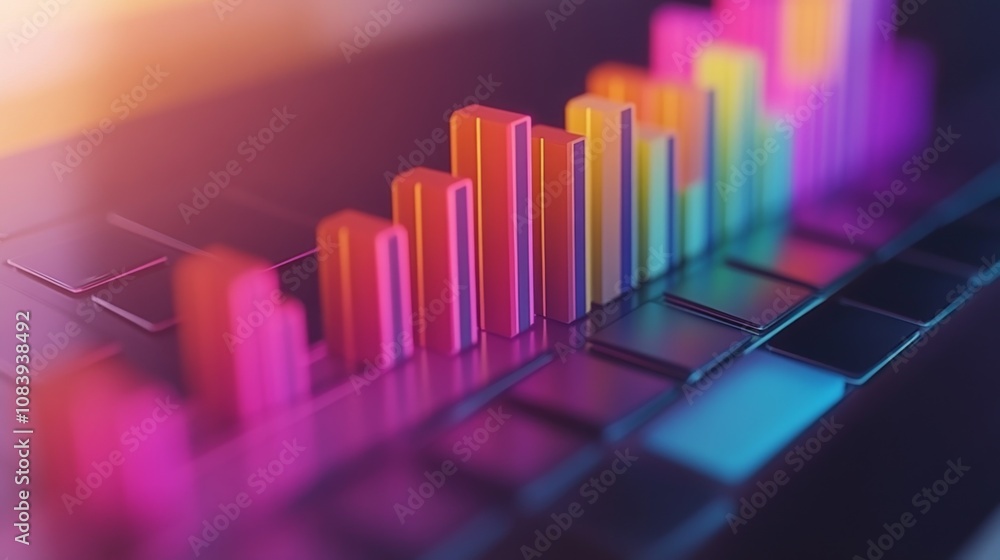 Aufkleber Colorful Abstract Data Visualization with 3D Bar Graphs on a Dark Background Showcasing Growth, Analysis, and Business Trends in a Modern Digital Environment