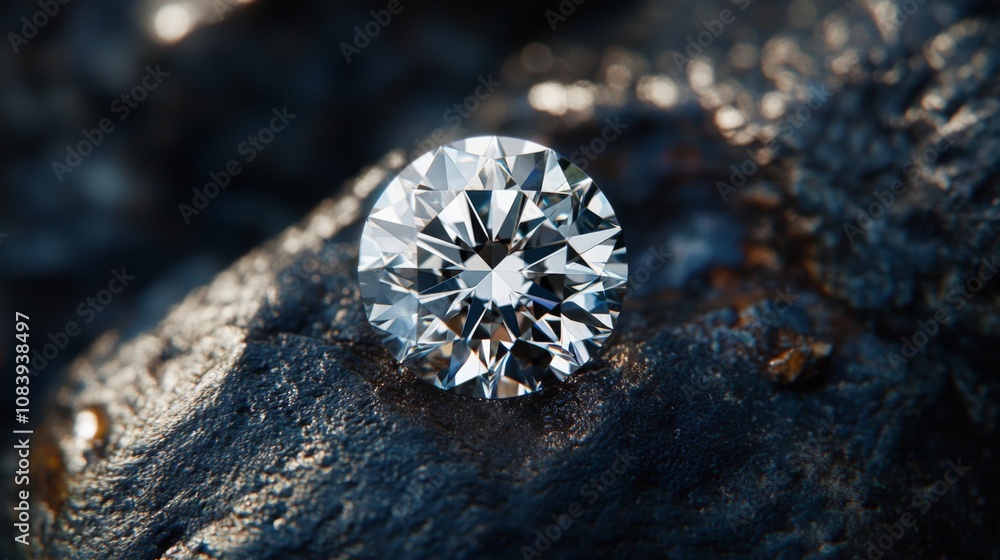Aufkleber stunning close-up of a brilliant round cut diamond resting on a textured surface, highlighting intri