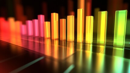 Obraz premium Colorful Abstract Bar Chart Representing Data Visualization Trends in a Modern Digital Environment with Blurred Background and Vivid Light Reflections