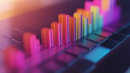Colorful Abstract Data Visualization with 3D Bar Graphs on a Dark Background Showcasing Growth, Analysis, and Business Trends in a Modern Digital Environment