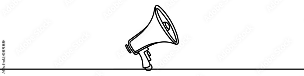 Poster continuous line drawing representing a megaphone for announcing or protesting. vector illustration.