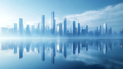 Fototapeta premium Modern City Skyline Reflection on Calm Water