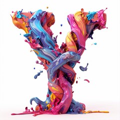 Fototapeta premium A vibrant and colorful letter 'Y' formed by swirling and splashing paint. The colors are bright and saturated, creating a dynamic and eye-catching image.