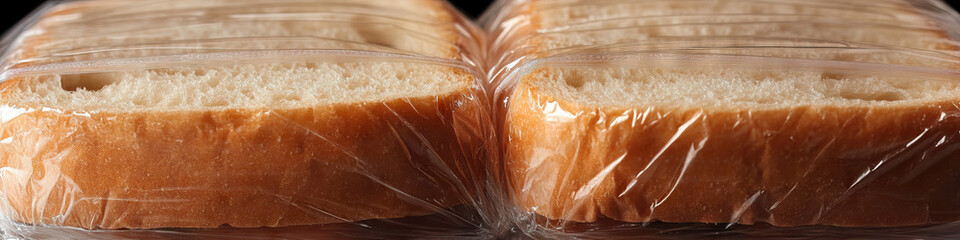 Bread Buddies: Two sliced loaves of bread, stacked and wrapped in clear plastic.