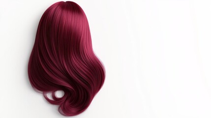 Naklejka premium A vibrant, curly burgundy wig displayed against a plain white background, showcasing its texture and coloring.