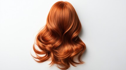 Naklejka premium A vibrant orange wig with flowing curls displayed against a neutral background.