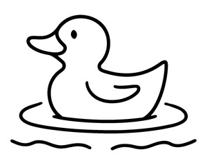 水に浮かぶアヒルのシンプルな線画イラスト　透過背景の切り抜き