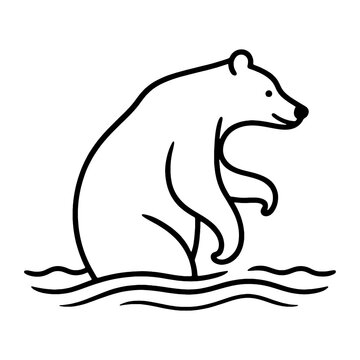 recommend clip art: 水の中にいる白熊のシンプルな線画イラスト　透過背景の切り抜き