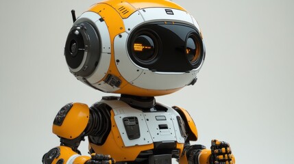 A futuristic robot with a friendly design and glowing features.